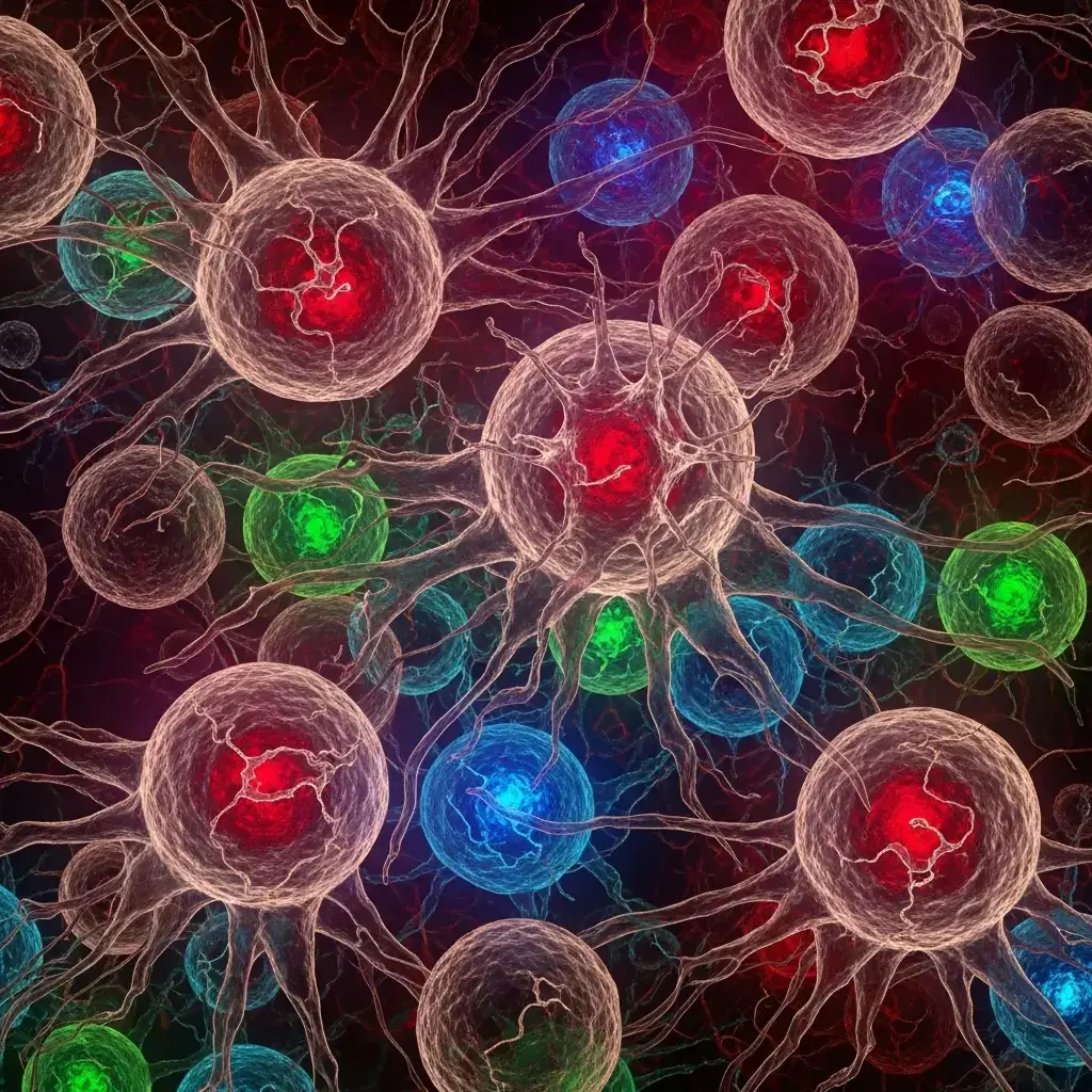 T-cell attacking cancer cell 3D render